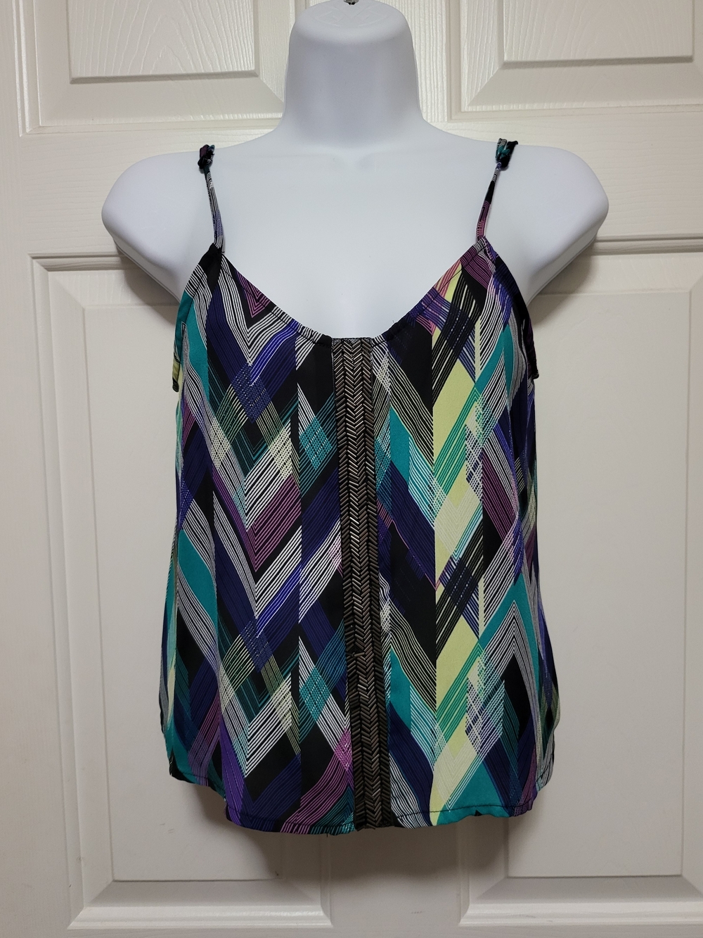 Charlotte Russe Multicolor Geometric V-Neck Cami — Black, Teal, Purple, Lime